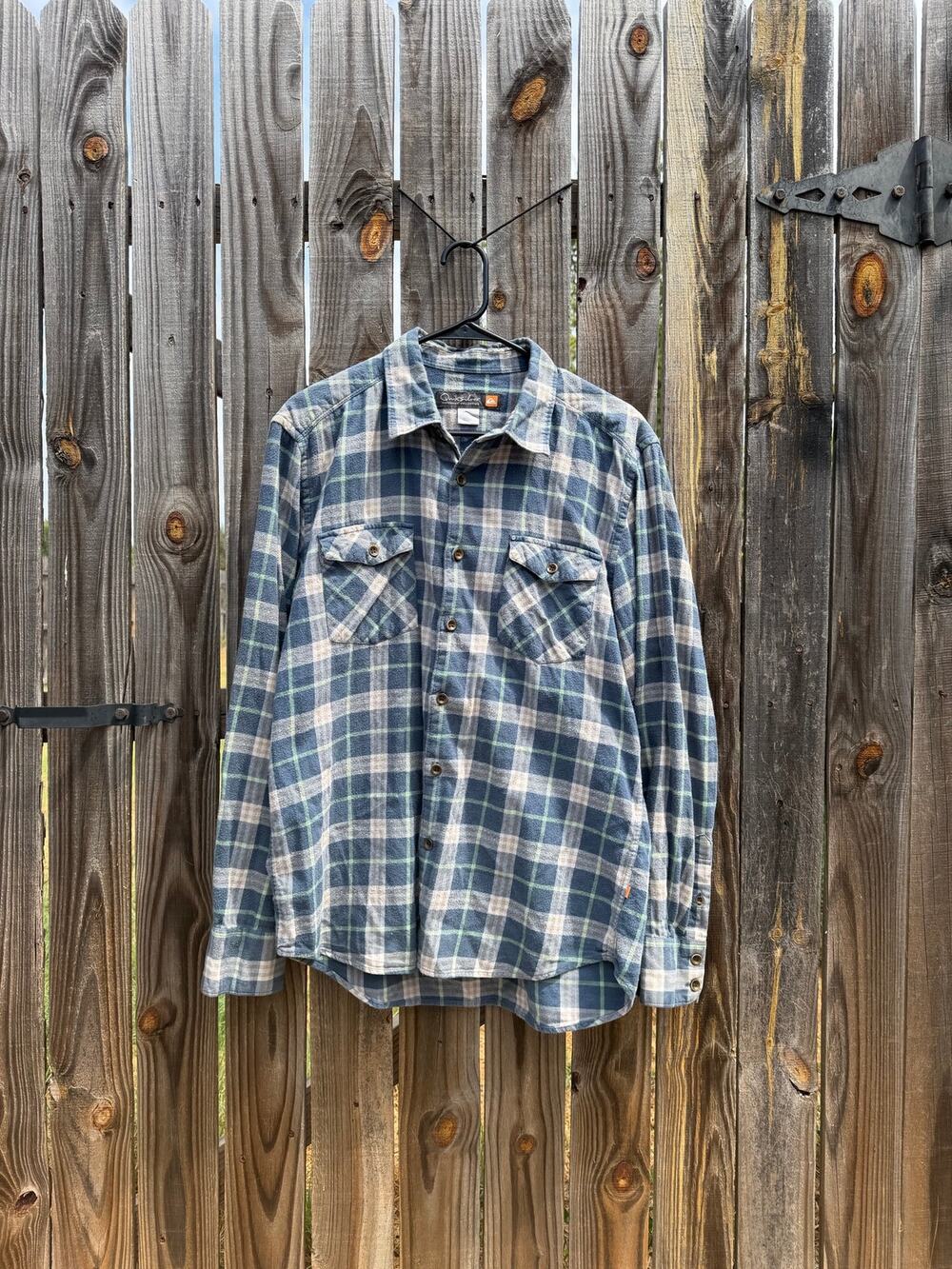 Quiksilver Waterman Plaid Flannel Shirt Blue Green White Men's Size M